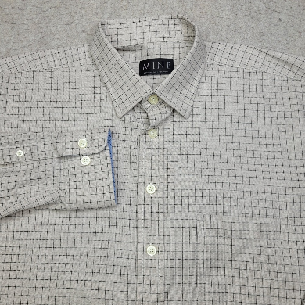 MINE Mens L Tan Plaid Long Sleeve Dress Shirt London Milan New York